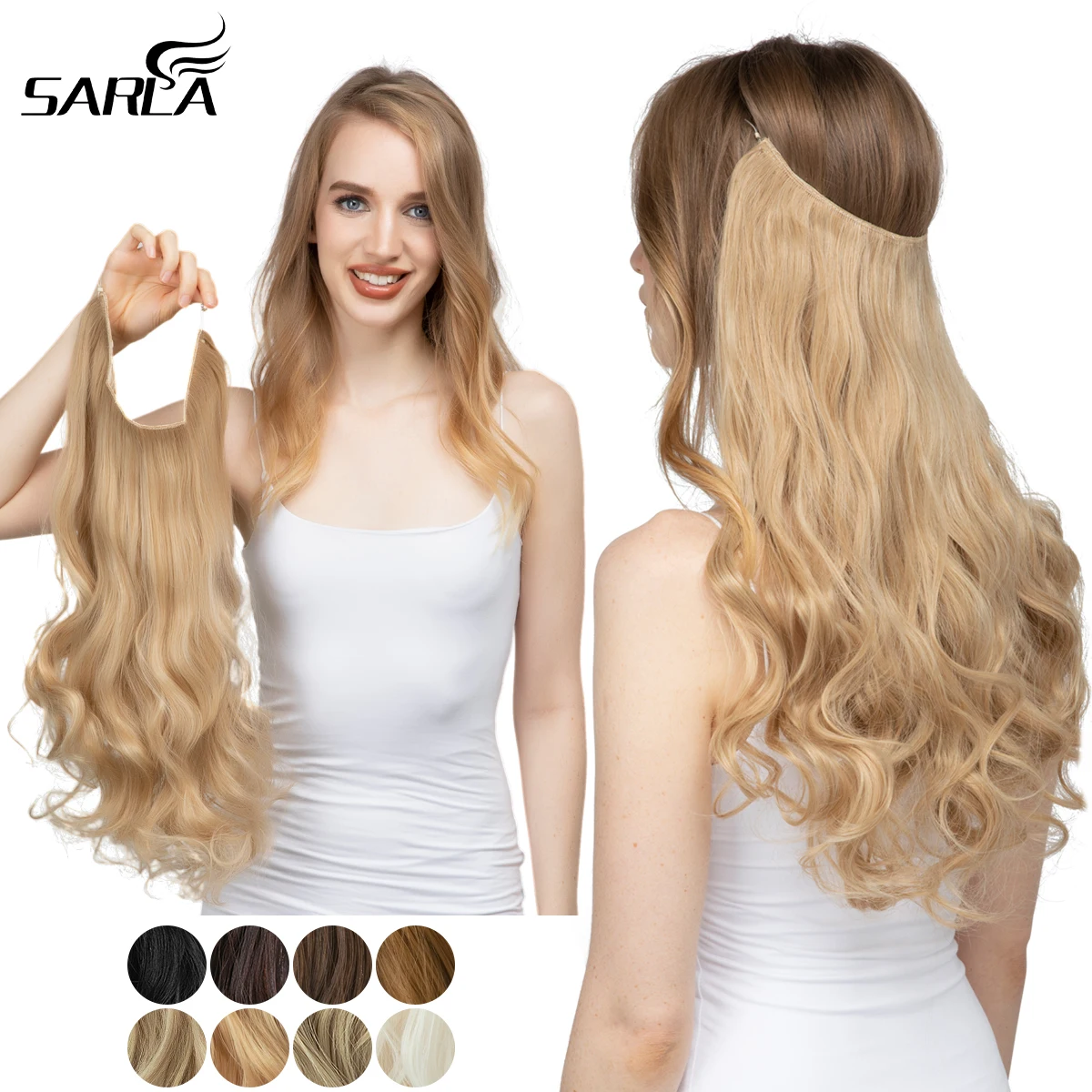 kf-S2eb2db8e648b4e4e9a5648f00104f2bdD-Synthetic-No-Clips-In-Natural-Hair-Extension-Ombre-Black-Blonde-Pink-One-Piece-Long-Wave-Invisible