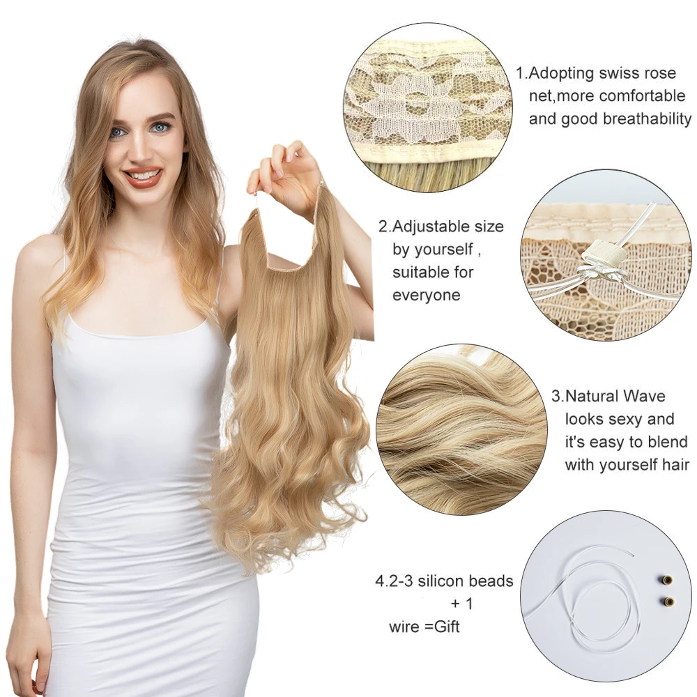 kf-S3249d2829d0b42eaab224effc4377dc9G-Synthetic-No-Clips-In-Natural-Hair-Extension-Ombre-Black-Blonde-Pink-One-Piece-Long-Wave-Invisible