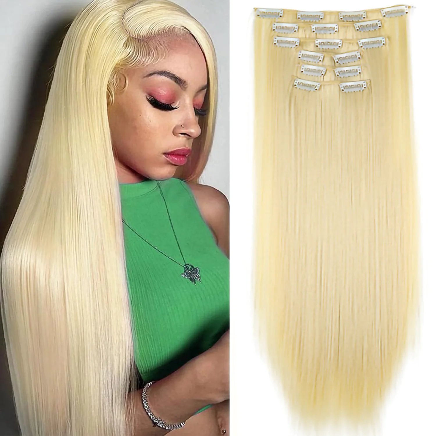 kf-Sefb96c8e49424afe888885c7e49bdf751-24Inch-16-Clips-in-Hair-Extensions-Long-Straight-Hairstyle-Synthetic-Blonde-Black-Hairpieces-Heat-Resistant-False